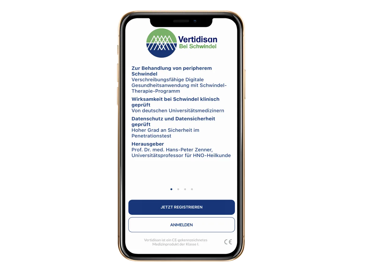 Vertidisan-App: Startbildschirm mit Registrierung